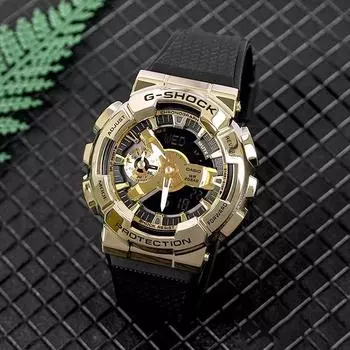 Повседневные часы Casio G-Shock Black Gold Anadigi со стальным безелем и металлическим корпусом