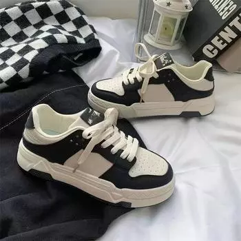 Повседневные черно-белые кроссовки с пандой. Женские белые туфли на плоской подошве в стиле ретро. Женская модная универсальная повседневная обувь. 35 чёрный