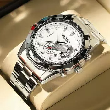 Повседневные черные мужские часы с большим циферблатом и ремешком из нержавеющей стали, многофункциональные водонепроницаемые часы для мужчин