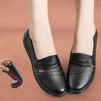 Повседневные черные туфли-лоферы для женщин среднего и пожилого возраста на весну и осень, туфли-лоферы на плоской подошве из натуральной кожи 35