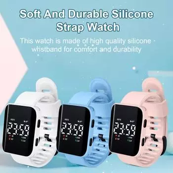 Повседневные цифровые спортивные часы со светодиодным цифровым дисплеем, большой квадратный циферблат, эргономичный дизайн, силиконовый браслет, часы розовый