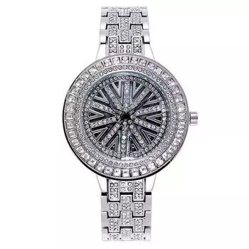 Повседневные деловые модные кварцевые женские часы с бриллиантами золотой