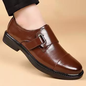 Повседневные деловые мужские кожаные туфли Модные британские туфли Повседневные офисные туфли Для улицы Для прогулок Свадебные туфли жениха Коричневые туфли 38 чёрный
