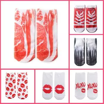 Повседневные деловые носки с 3D-принтом дурацких мультяшных животных, средние спортивные носки