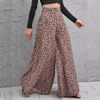 Повседневные длинные широкие брюки с принтом, модные весенне-летние брюки с леопардовым узором и высокой талией, свободные брюки Palazos De Mujer 26191 S зелёный