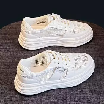 Повседневные дышащие белые туфли с толстой подошвой, 2024, новые модные простые универсальные однотонные женские туфли летнего времени 35 чёрный