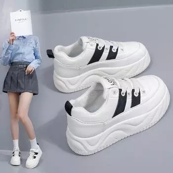 Повседневные дышащие легкие кроссовки для женщин. Уличные противоскользящие кроссовки. Кроссовки на плоской подошве из искусственной кожи. Прогулочная обувь на шнуровке для женщин. Спортивная обувь. 35 чёрный