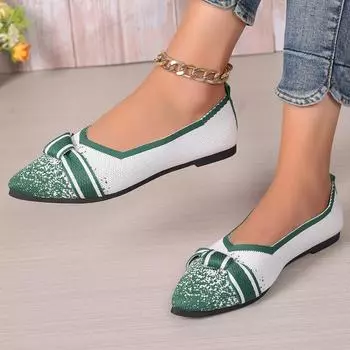 Повседневные дышащие женские вязаные туфли 2024 года, весна-лето, новые плавные переходы, острый плоский каблук, мягкая подошва, удобные одинарные туфли 36 зелёный