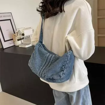 Повседневные джинсовые сумки через плечо для женщин, швейная строчка, застежка-молния, универсальные сумки через плечо, большая вместимость, элегантные, новые
