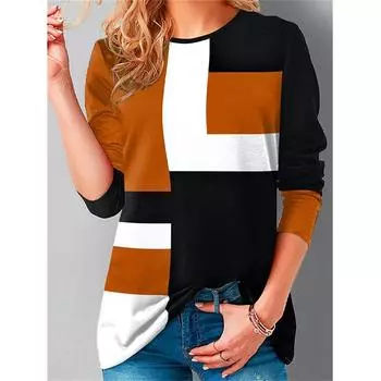 Повседневные футболки с 3D-принтом для женщин, модные облегающие футболки с круглым вырезом и длинным рукавом, весна-осень, геометрические футболки больших размеров для женщин S