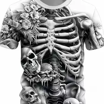 Повседневные футболки с 3D принтом и крутыми черепами и скелетом, мужские футболки в уличном стиле, рубашки с круглым вырезом и короткими рукавами, летняя классическая одежда S