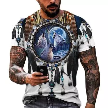 Повседневные футболки с животным дизайном, большие летние мужские футболки с принтом в индийском стиле в стиле ретро, уличные мужские топы с круглым вырезом и короткими рукавами, 2023 2XL