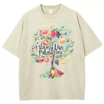 Повседневные футболки свободного кроя с принтом фруктового дерева Мужская уличная одежда Винтажная черная футболка Харадзюку Оверсайз с коротким рукавом S