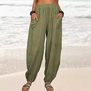 Повседневные однотонные свободные шаровары женские винтажные женские мешковатые брюки с высокой талией и карманами летние модные женские брюки 26200 S чёрный