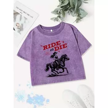 Повседневные хлопковые кроп-топы женские в стиле вестерн с принтом ковбойки, выстиранные футболки с круглым вырезом, обычная посадка, уличная одежда, сексуальная одежда M