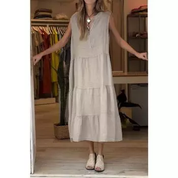 Повседневные хлопковые льняные платья для женщин, весна-лето, однотонное длинное платье с v-образным вырезом и пуговицами S белый