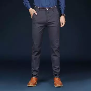 Повседневные хлопковые мужские брюки, однотонные, облегающие, мужские брюки, новые, весна-осень, высококачественные, классические, деловые брюки для мужчин 30 светло-бежевый