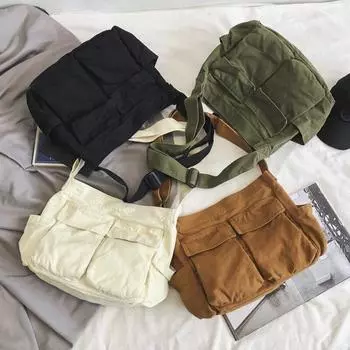 Повседневные холщовые сумки-мессенджеры, женские и мужские сумки через плечо, женские дизайнерские сумки, однотонные сумки-тоут большой вместимости чёрный