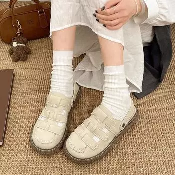 Повседневные и легкие ретро-тапочки-мешки на толстой подошве, женская верхняя одежда, новинка 2025 года, римские сандалии с одной педалью, увеличивающие рост 35 коричневый