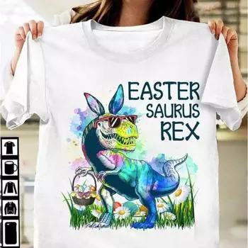 Повседневные и модные летние футболки из чистого хлопка с короткими рукавами и круглым вырезом с пасхальным узором для женщин S