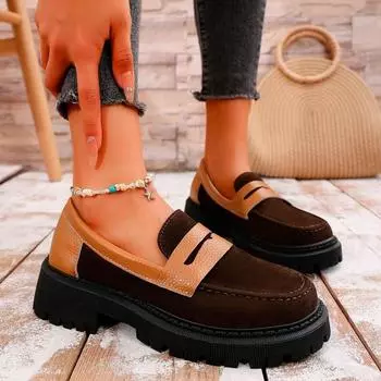 Повседневные и модные женские туфли без застежек 2024 года, осенний стиль, британский стиль, ретро, женские лоферы с круглым носком, Zapatos De Mujer 36 чёрный