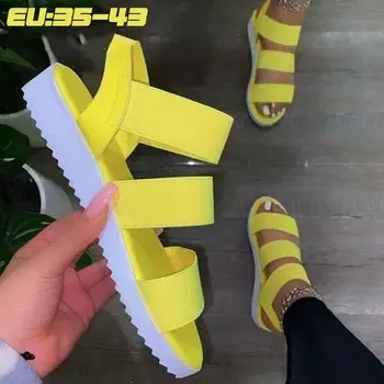 Повседневные и удобные универсальные женские сандалии с полой эластичной лентой и пряжкой, однотонные женские сандалии больших размеров 43 чёрный