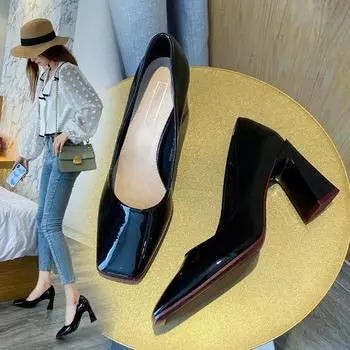 Повседневные и универсальные женские туфли с квадратным носком 2024 года, новые модные женские туфли-лодочки с неглубоким носком, элегантные и простые туфли на квадратном каблуке 35 бежевый