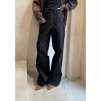 Повседневные классические брюки для женщин, индивидуальный дизайн, широкие брюки с высокой талией, женские брюки S чёрный