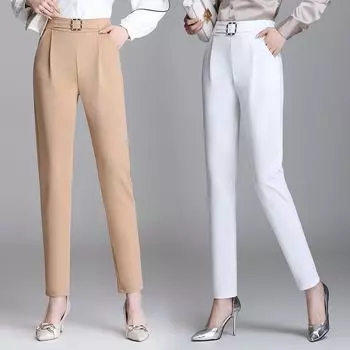 Повседневные костюмные брюки, женская корейская версия, тонкие и универсальные брюки с высокой талией, брюки девяти размеров, брюки-шаровары XL белый