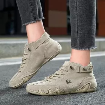 Повседневные кожаные ботильоны для женщин, тренд 2024 года, новинка, женские высокие кроссовки, люксовая брендовая женская обувь, обувь больших размеров 36 чёрный