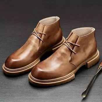 Повседневные кожаные ботинки Martin с круглой головкой, мужские коричневые зимние бархатные термокожаные ботинки Martin 38