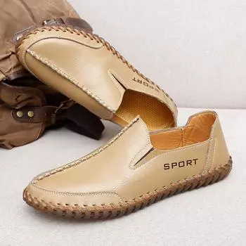 Повседневные кожаные мягкие мужские лоферы без застежек Мужская повседневная обувь Прогулочные туфли на плоской подошве с ручной прошивкой Мокасины Классические туфли для вождения 38 чёрный