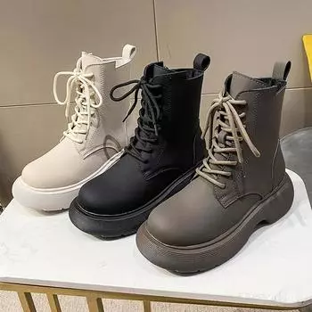 Повседневные кожаные сапоги средней длины Slim LegKnight Boots Женские сапоги на осень Новая женская верхняя одежда Удобные короткие сапоги на толстой подошве 35 серый