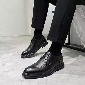 Повседневные кожаные туфли мужские британские остроносые деловые туфли для работы жениха свадебные парикмахерские черные кожаные туфли 19936 38 коричневый