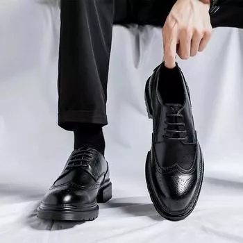Повседневные кожаные туфли мужские деловые деловые туфли High Sense летние дышащие туфли Brock мужские свадебные туфли для жениха 8388-R 38 чёрный