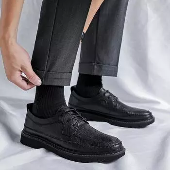Повседневные кожаные туфли мужские летние Brock британский стиль ретро высокие деловые туфли для свадьбы жениха 6313-R 38 чёрный