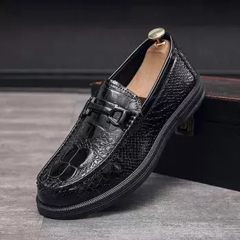 Повседневные кожаные туфли мужские весенние британские крокодиловые узоры мягкая кожа мягкая подошва нескользящая мужская обувь черные туфли для серфинга мужские низкие чехлы для ног 39