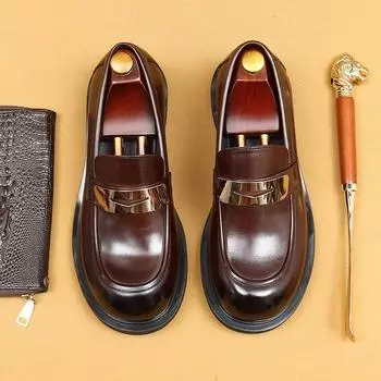 Повседневные кожаные туфли, однопедальные туфли, натуральная кожа, британские ретро-туфли с большой головкой, деловые туфли 37 чёрный