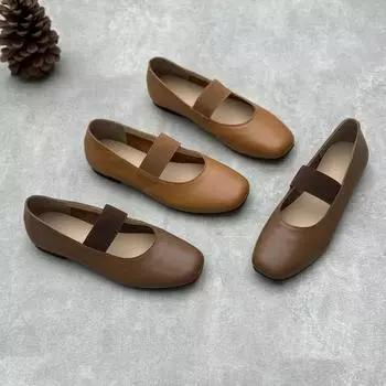 Повседневные кожаные туфли с квадратным носком на плоской подошве женские туфли из коровьей кожи 35 коричневый