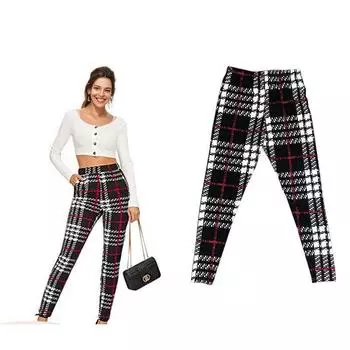 Повседневные красные клетчатые брюки с принтом и высокой талией, эластичные брюки можно носить на улице, узкие женские брюки L