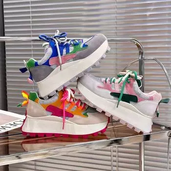 Повседневные кроссовки Color Match для женщин, модные новые дизайнерские весенне-осенние новые дизайнерские спортивные туфли на платформе, кроссовки Mujer 35