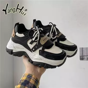 Повседневные кроссовки для бега в корейском стиле с толстой подошвой 2024 года, новые модные универсальные простые спортивные кроссовки с цветовым сочетанием, осень-весна 35 коричневый