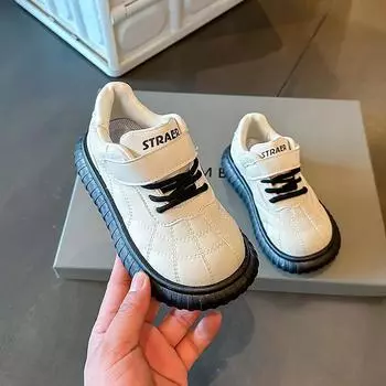 Повседневные кроссовки для мальчиков и девочек на липучке Красивые детские спортивные туфли с мягкой подошвой 2024 Новые модные студенческие кроссовки в тренде 26 бежевый