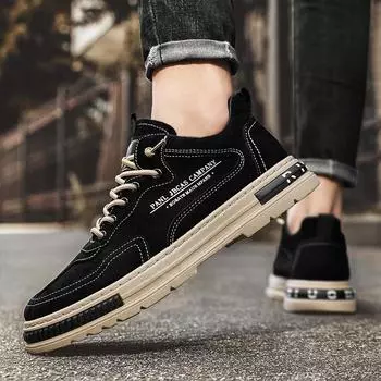 Повседневные кроссовки для мужчин, износостойкие, модные, дышащие, модные, универсальные, удобные, уличные кроссовки на платформе, большие размеры 44 чёрный