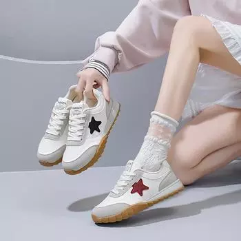 Повседневные кроссовки для женщин. Противоскользящие легкие кроссовки. Дышащие прогулочные кроссовки из искусственной кожи. Женские низкие кеды на шнуровке. Теннисная спортивная обувь. 35 бежевый