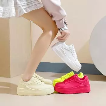 Повседневные кроссовки из искусственной кожи для женщин, удобные кроссовки для ходьбы, на шнуровке, на толстой платформе, теннисные туфли, легкие женские кроссовки для бега 35 белый