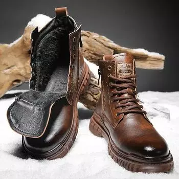 Повседневные кроссовки Кожаные высокие сапоги Высокие сапоги Ботильоны с круглым носком Мужская повседневная обувь Мужские кроссовки Спорт и мода для отдыха 39 чёрный