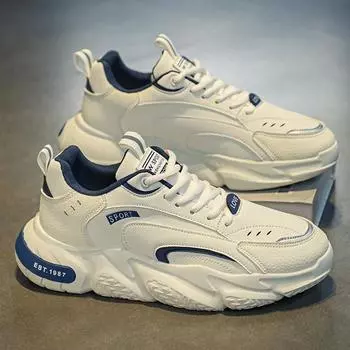 Повседневные кроссовки Мужская повседневная обувь Кожаные туфли Круглый носок Мужские осенние кроссовки Нескользящая обувь Мягкая и удобная мода 39 чёрный