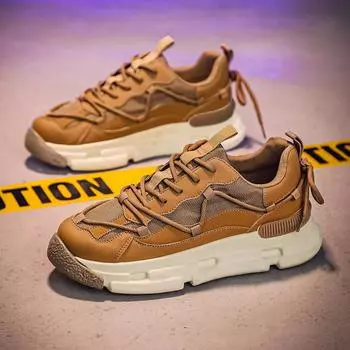 Повседневные кроссовки мужские осенние кроссовки кожаные туфли защитная обувь ботильоны нескользящая платформа спортивная увеличивающая рост мода 39 чёрный