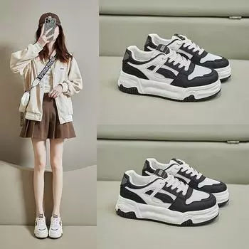 Повседневные кроссовки на плоской подошве для женщин. Обувь для скейтбординга. Легкая нескользящая обувь для бега на шнуровке. Прогулочная спортивная обувь из искусственной кожи. Женские кроссовки. 35